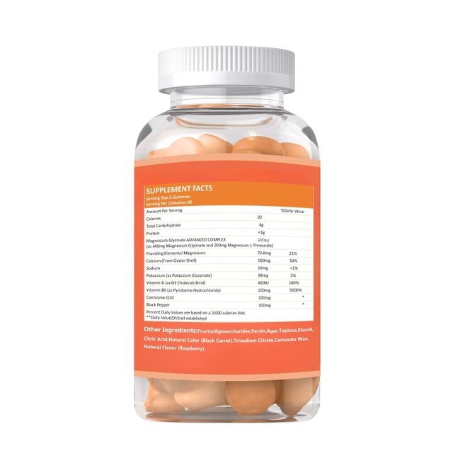 Vitaminas de gomas veganas de glicina de magn&eacute;sio de marca pr&oacute;pria OEM 400 mg para adultos 